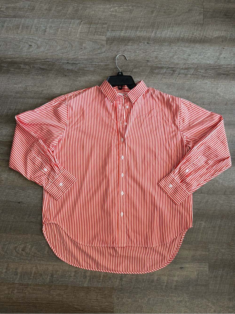 SPANX Poplin Oversized Button Up Shirt Womens S Red Stripe Old Money Classic NWT